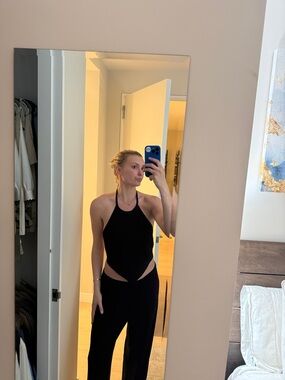 Black halter backless top